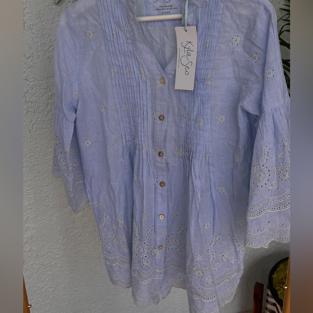 NWT Anthropology Bell Sleeves Shirt by Kyla Seo Soft Eyeleted Cotton Sz Small - Picture 8 of 16